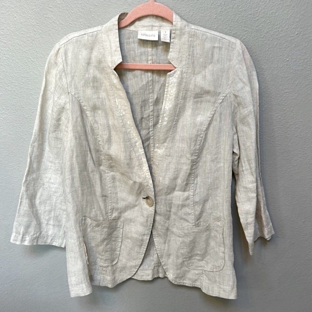 Chico’s Sequined-Lapel Linen Blazer, size 1 (US size 8/ medium)
